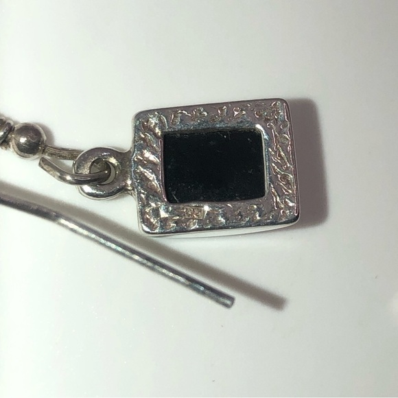 STERLING & Amber Rectangle Dome Shaped Shepherds Hook Earrings 1” - Picture 3 of 4